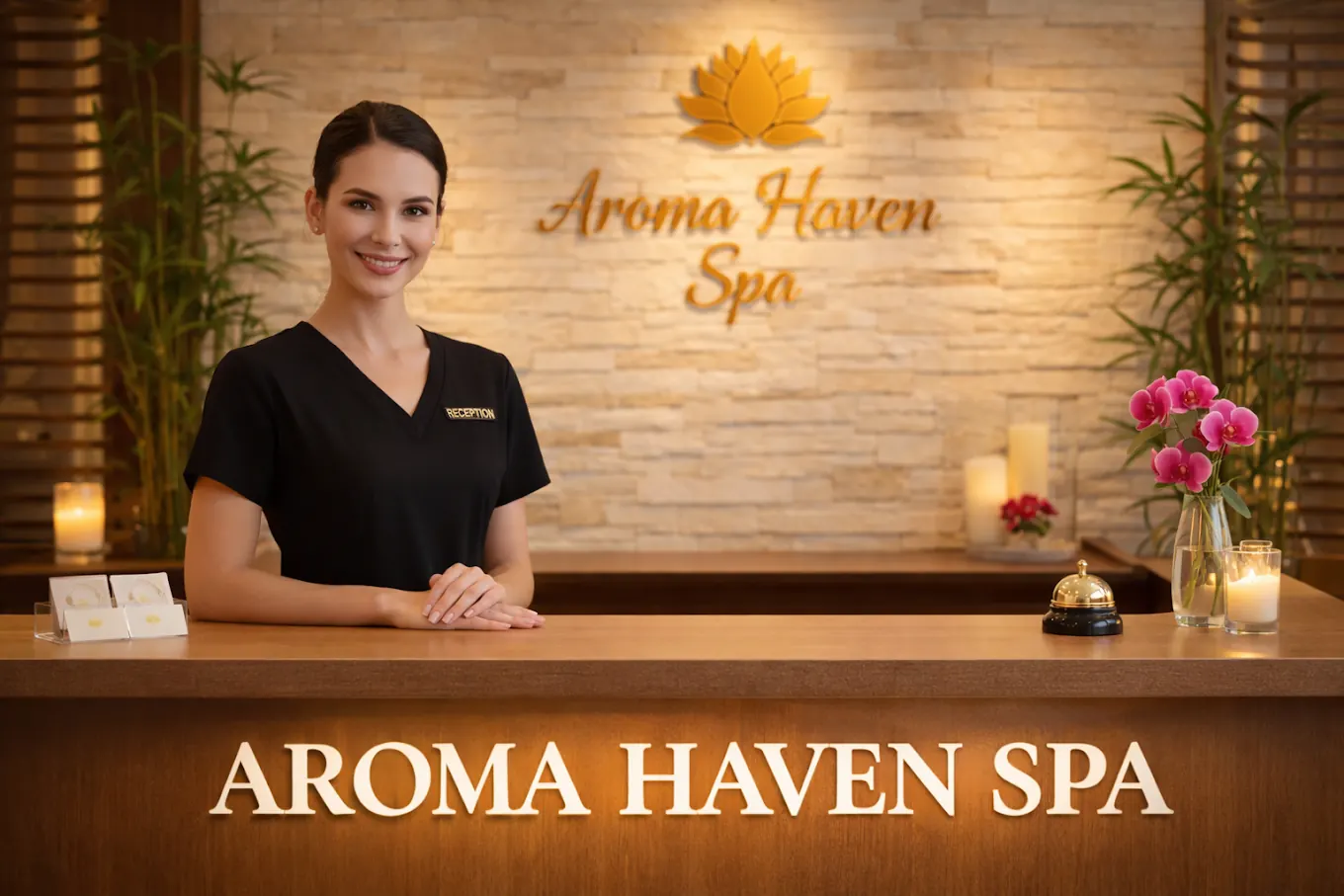 Reception desk at Aroma Haven Spa